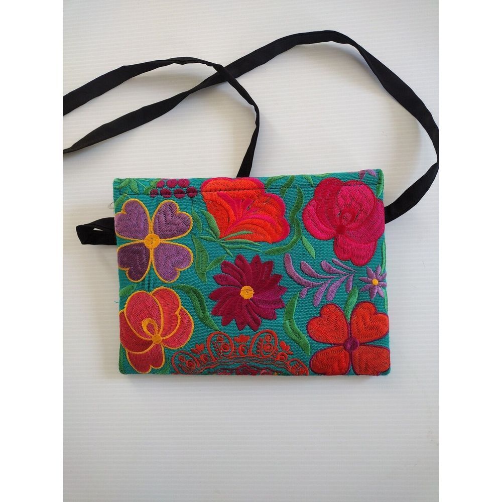 Mexican Handmade Crossbody Bag Women Embroidered Floral Frida Kahlo Colorful - Picture 8 of 9